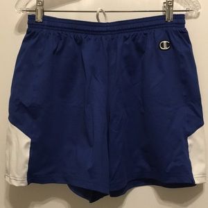 CHAMPION BLUE AND WHITE GYM SHORTS